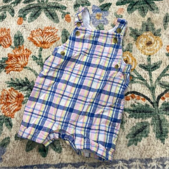 Janie & Jack Baby Overall Romper Pink and Blue Plaid 3-6 months - Picture 1 of 6
